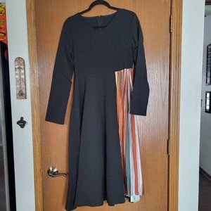 Vintage Beautry Dress Black with pleated color block on Skirt  Size-Unsure